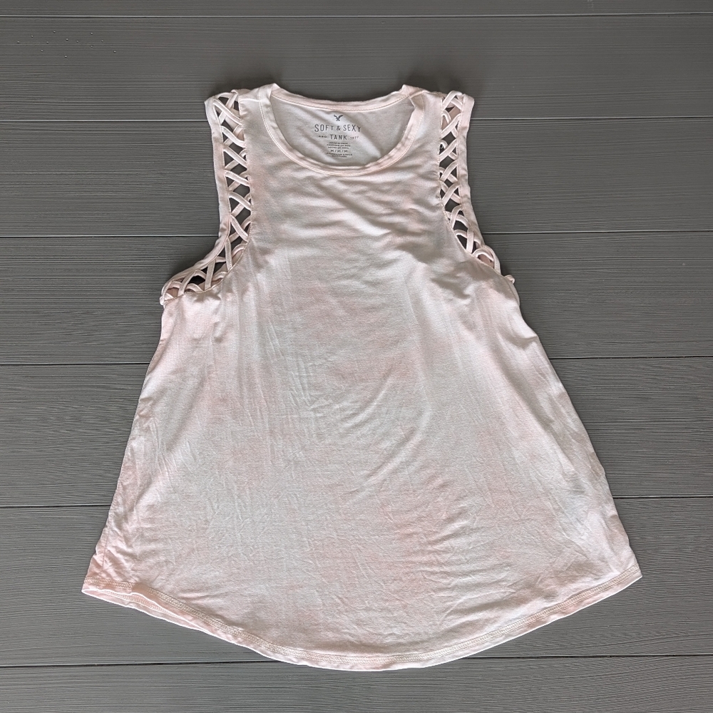 American Eagle AEO Womens Soft Pink Sleeveless Cutout Tank Top Medium M